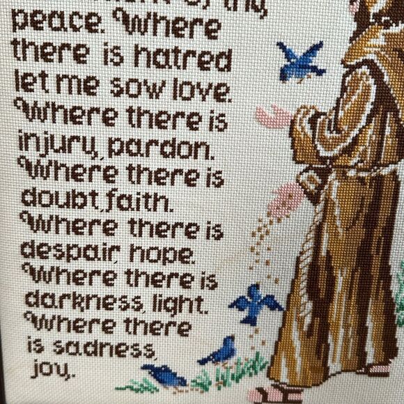 Vintage Cross Stitch Prayer of St. Francis Wall Religious Decor Framed No Glass - Picture 4 of 17